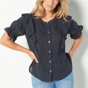 Candace Cameron Bure Floral Ruffle Sleeves Burnout Blouse